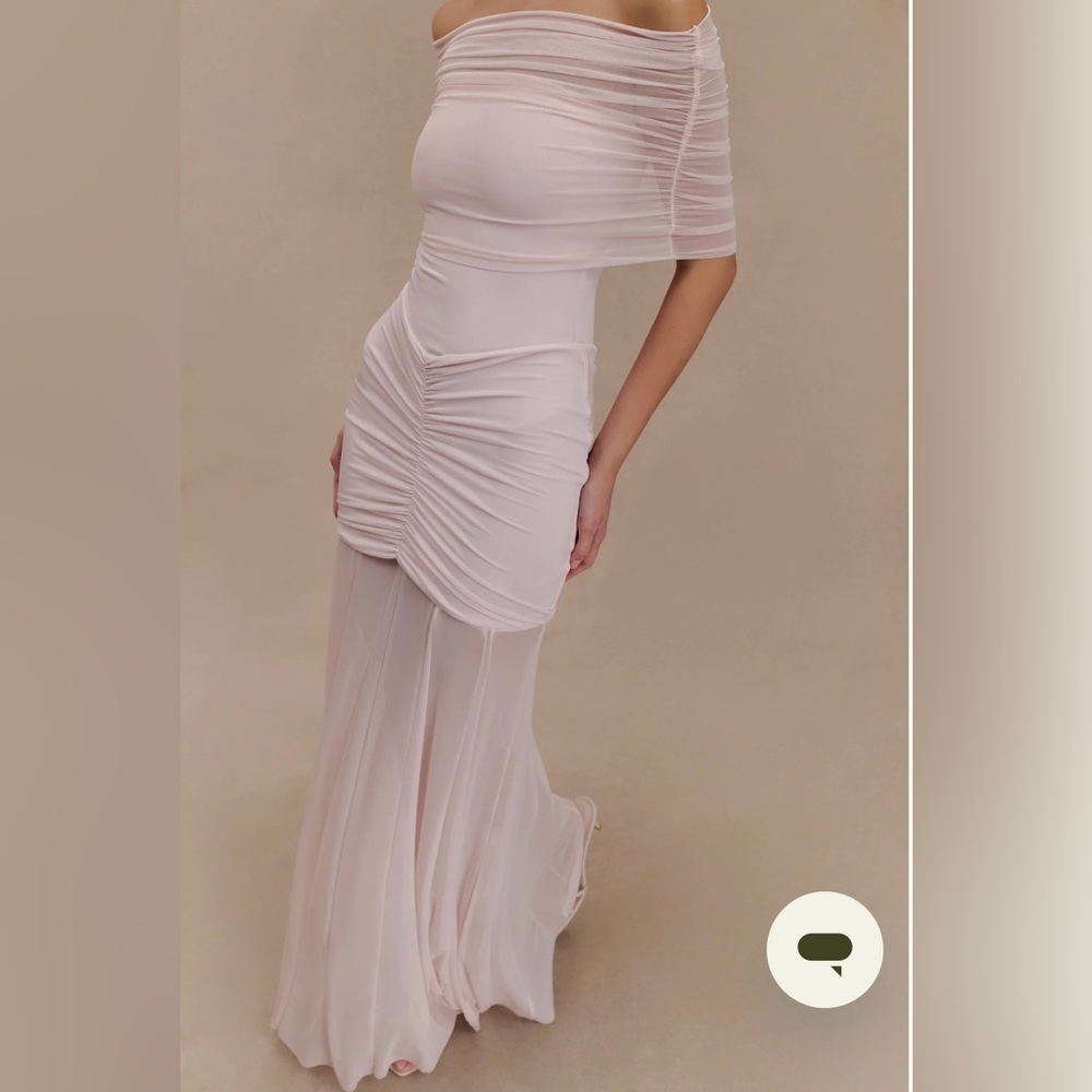 NWT Meshki Blush Off-Shoulder Ruched Maxi Dress - Picture 3 of 9